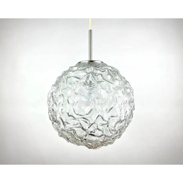 Vintage Large Spherical Pendant Chandelier in Hand Blown Textured Glass. Modern Style Chandelier. Suspension lamp made of...