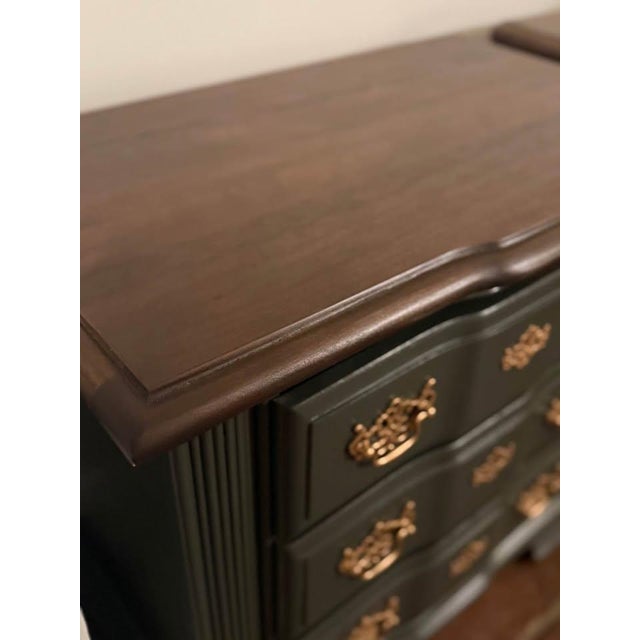A striking pair of vintage Vaughan-Bassett three-drawer nightstands, thoughtfully restored and refinished for a fresh take...