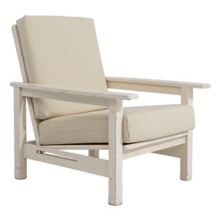 White Patinated Reclining Lounge Armchair For Sale
