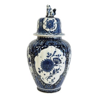 Large Mid 20th C Dutch Blue and White Royal Delft Ginger Jar For Sale