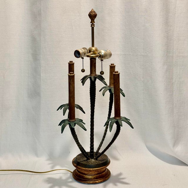 Frederick Cooper Vintage Tyndale for Frederick Cooper Cast Iron 2-Light Palm Tree Table Lamp With Original Shade For Sale - Image 4 of 12