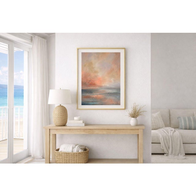 Abstract Coastal Sunset Seascape Wall Art, Ocean Horizon Landscape Print, Pastel Beach Art, 24″ × 36″ For Sale - Image 4 of 9