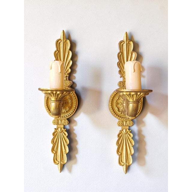 Louis XVI Style Gilt Brass Wall Sconces, 1950s, Set of 2 For Sale - Image 6 of 6