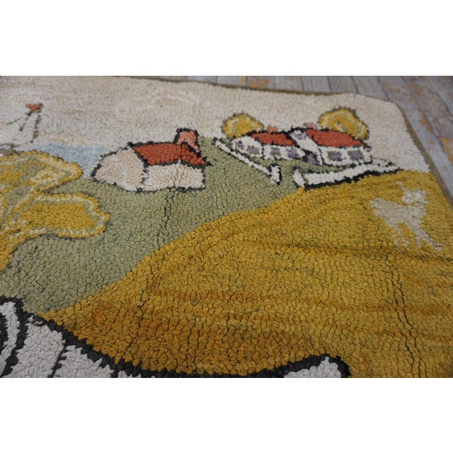 Antique Allover Folk Art Prairie Town Farm Animal Scene Wool & Cotton Hand Knotted Pile Ivory Beige Cream White 1935...