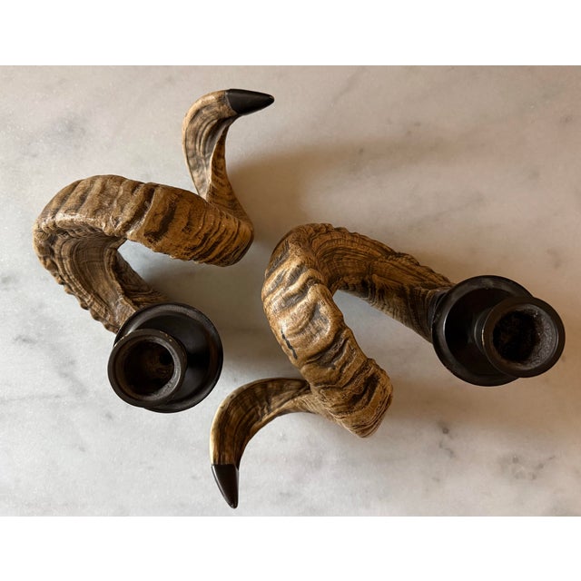 Pair of Large Faux Ram's Horn Candle Holders For Sale - Image 10 of 12