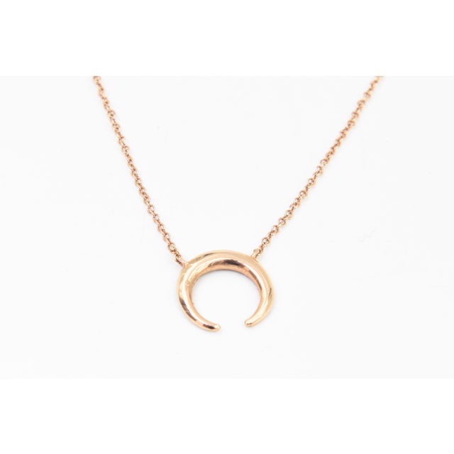 Figurative Crescent Moon Pave Diamond 14k Rose Gold Pendant Necklace For Sale - Image 3 of 8