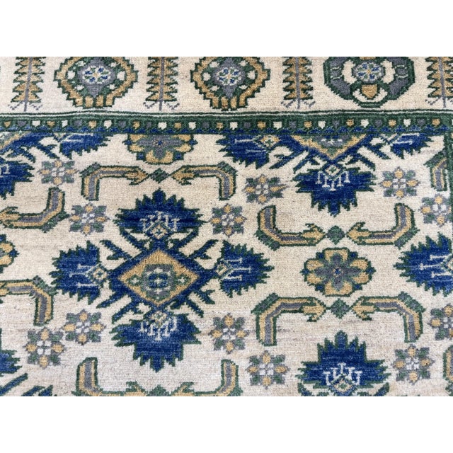 Cream and Blue Chobi Wool Rug, 3'10" X 5'4" For Sale - Image 10 of 13