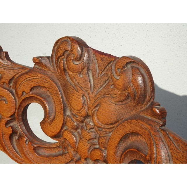 Vintage French Country Brown Oak Carved Arm Chair by Eldredge Co. For Sale - Image 11 of 16