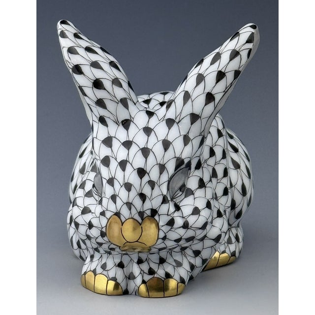 Mid-Century Modern Vintage MCM Herend Sleepy Bunny Rabbit Black Fishnet Figurine For Sale - Image 3 of 5