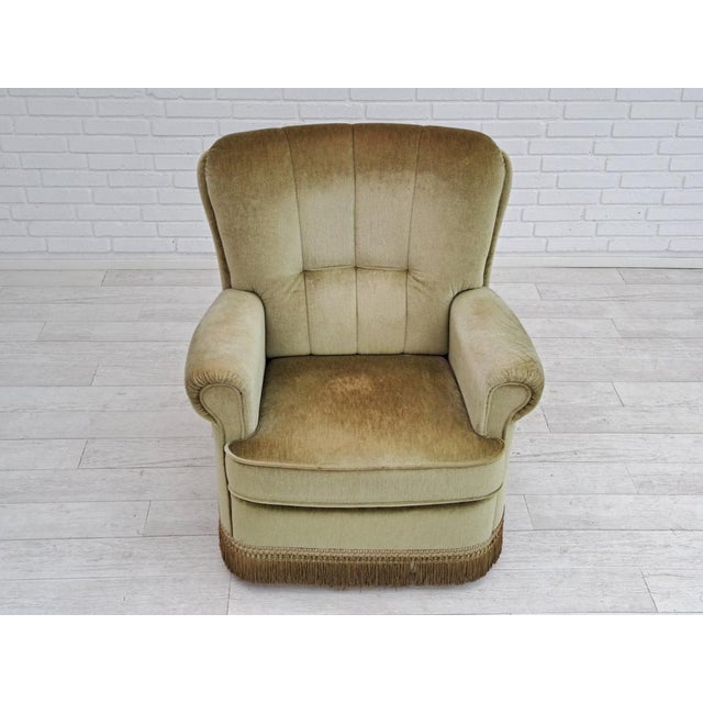 Danish Beech Wood Velour Chair, 1970s For Sale - Image 15 of 16