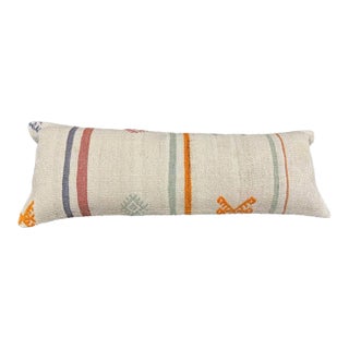 Turkish Hemp Pillow Cushion Natural Beige Orange Cushion Cover 14"x40" For Sale