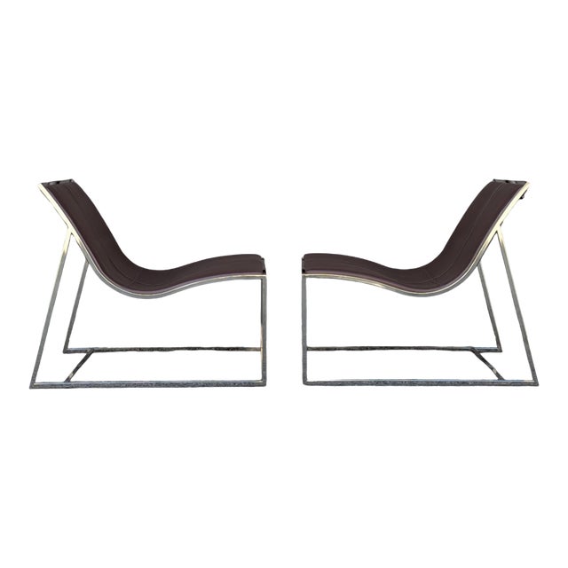Contemporary Spanish Leather Sling Lounge Chairs, Pair, by Jean-Marie Massaud for Viccarbe "Holy Day" For Sale