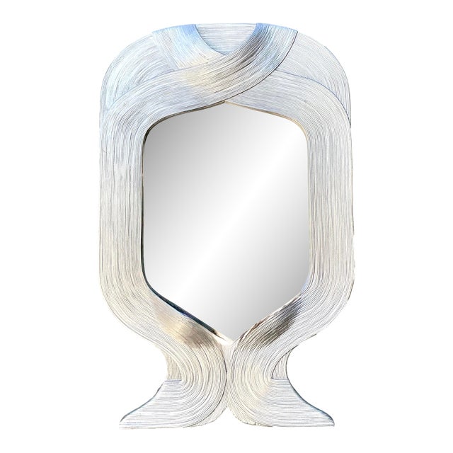 Vintage Painted Silver Pencil Reed Ribbon Mirror For Sale