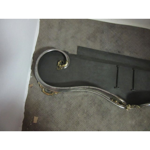 Art Nouveau Solid Steel French Fireplace Fender With Brass Decoration For Sale - Image 4 of 5
