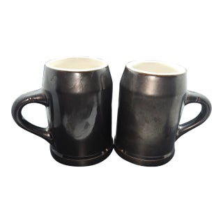 Set of Two, Hall Pottery Usa Gray Beer Stein Tankard Mug #589 Vintage For Sale