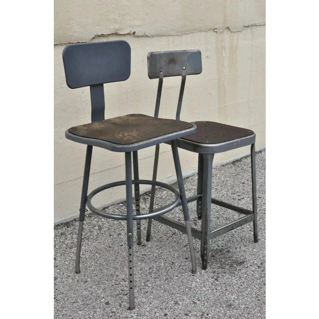 Late 20th Century Vintage Industrial Steel Metal Drafting Work Stools Chairs - Group Set of 6 For Sale - Image 11 of 12