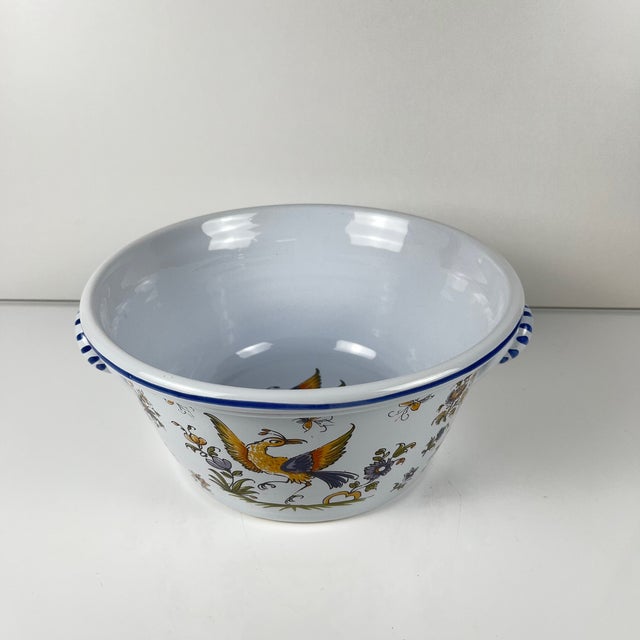 Large Hand-Painted Earthenware Salad Bowl by Mousiter, 1950s For Sale - Image 9 of 11