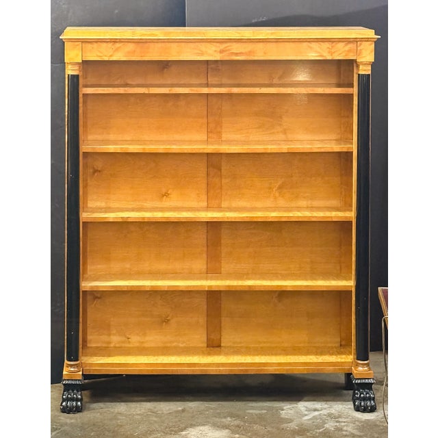 Biedermeier Biedermeier Open Bookcases of Curly Maple With Ebonized Columns - Two Available For Sale - Image 3 of 16