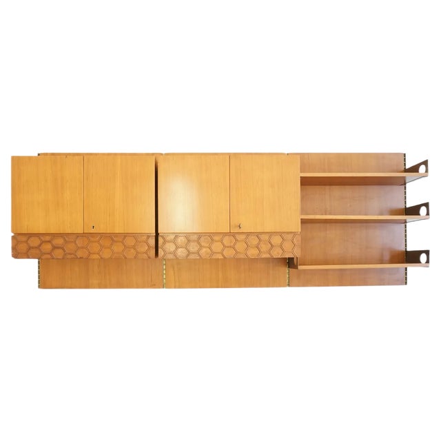 Italian Suspended Wall Bookshelf with Cabinets and Drawers from La Permanente Mobili Cantù, 1960s For Sale
