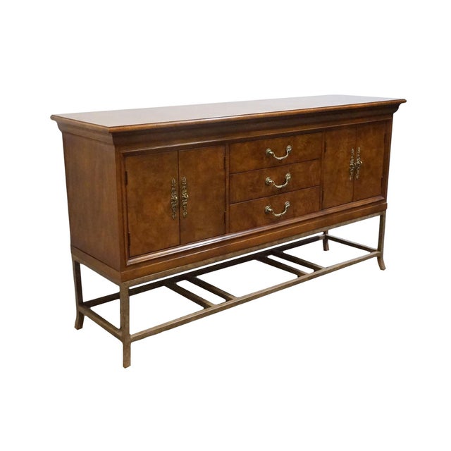 Hickory White Hickory White Burled Walnut Italian Modern 70" Sideboard Buffet W. Metal Base 41024-41 For Sale - Image 4 of 14