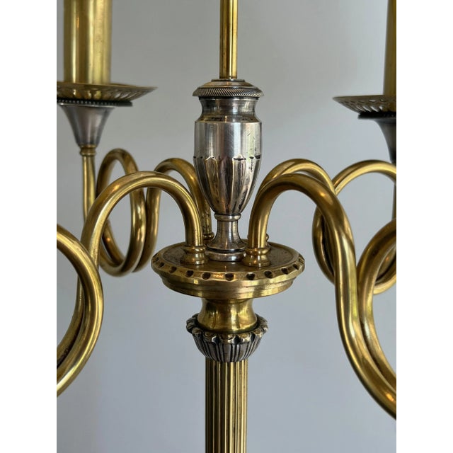 1940 Neoclassical Brushed Steel and Brass Floor Lamps in the Style of M. Charles - A Pair For Sale - Image 9 of 12