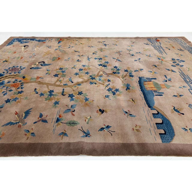 Antique Chinese Art Deco Rug 1920s - 100 Birds & Phoenix Pictorial Wool 10x14 For Sale - Image 4 of 10