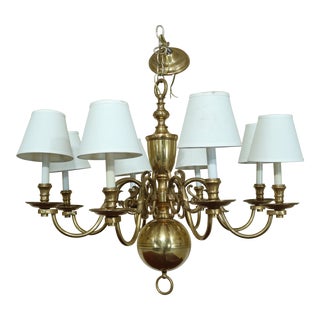 Brass 8 Arm Regency Chandelier For Sale