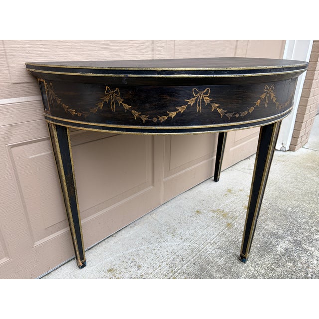 Regency Black and Gold Demilune Console Table For Sale In South Bend - Image 6 of 10
