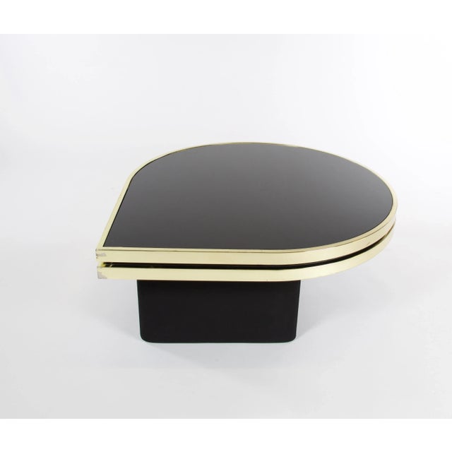 Black Glass and Brass Teardrop Swivel Cocktail Table by Dia, Signed For Sale In Los Angeles - Image 6 of 8