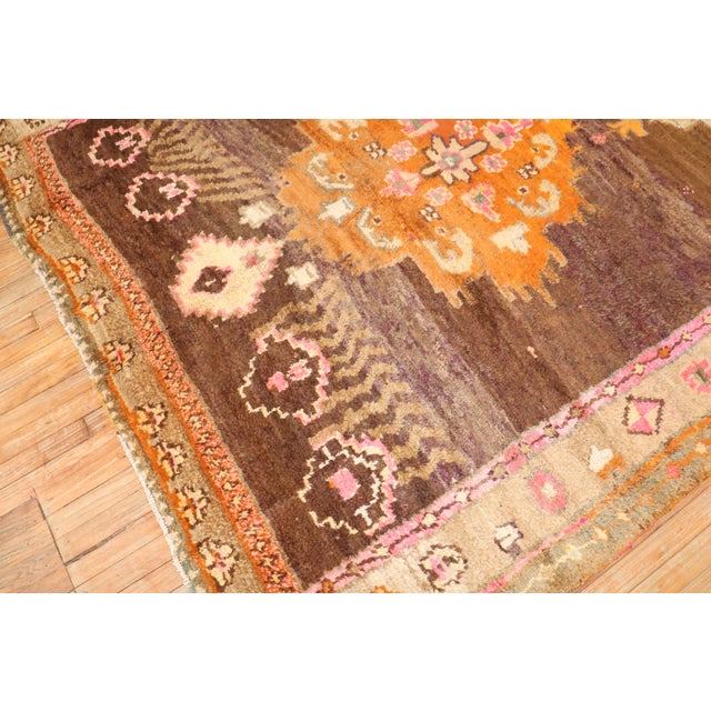 Brown Late 20th Century Zabihi Collection Floral Turkish Kars Rug - 7' x 9'4" For Sale - Image 8 of 10