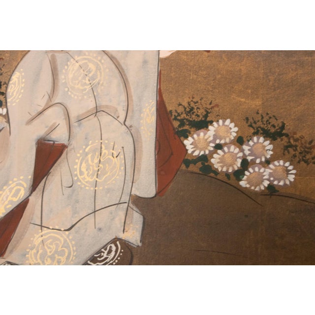 1970s Shōwa Era Japanese Byobu Screen "The Tale of Genji" For Sale - Image 9 of 18