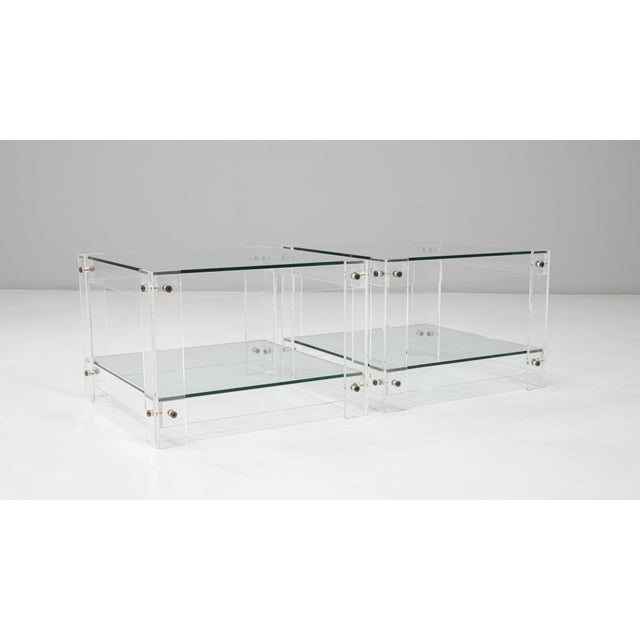 Transparent 20th Century French Acrylic and Glass "Button Line" Side Tables - A Pair For Sale - Image 8 of 18