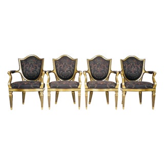Set of Four Vintage Thomas W. Morgan Hand-Painted Neoclassical Gilt Armchairs For Sale