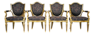 Set of Four Vintage Thomas W. Morgan Hand-Painted Neoclassical Gilt Armchairs