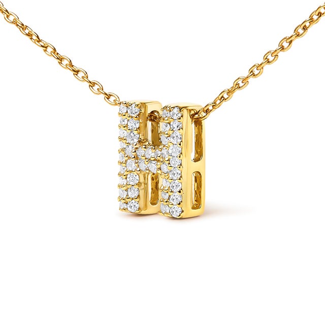 Contemporary 10K Yellow Gold Diamond Accent "H" Initial Bubble Pendant Necklace For Sale - Image 3 of 5