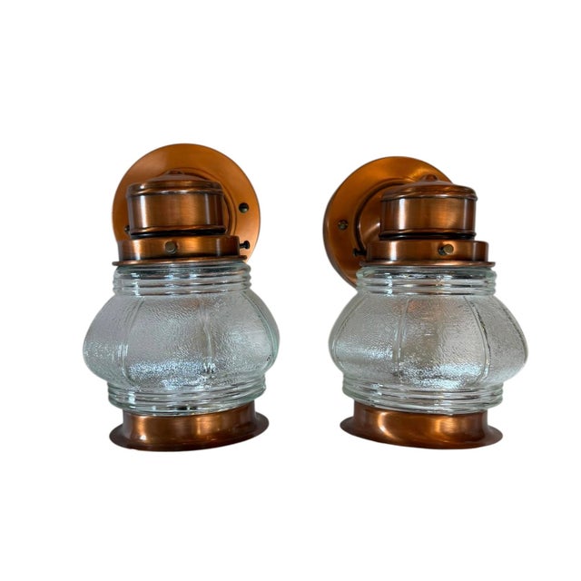 Contemporary Pair of Vintage Copper Outdoor Porch Lights For Sale - Image 3 of 5