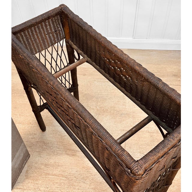 Wood Antique Victorian Wicker Window Box Plant Stand With Insert For Sale - Image 7 of 13