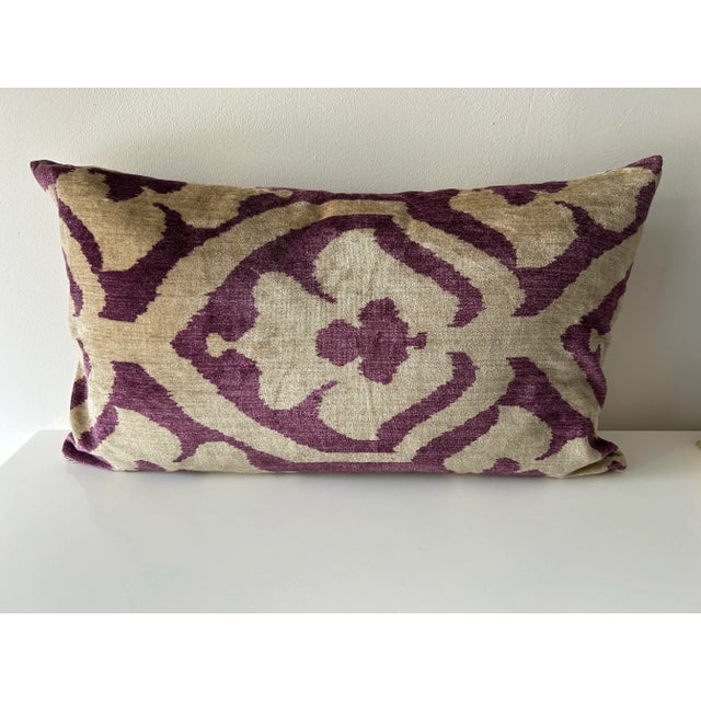 Early 21st Century Printed Velvet Pillow in Beige and Purple For Sale - Image 5 of 7