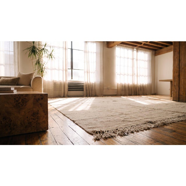 1940s White Cream Solid Tribal Antique Kilim n.w. Persian Rug 7'7" X 10'2" Flatweave Wool Carpet For Sale - Image 9 of 9