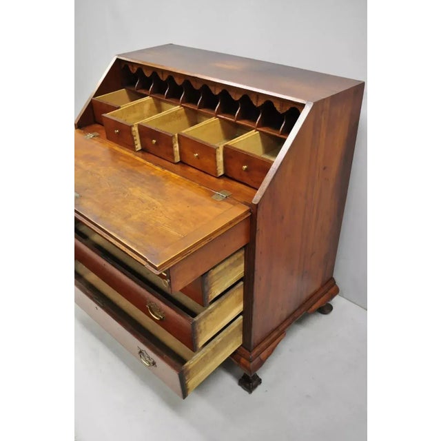 19th C. Chippendale Style Mahogany Slant Front Carved Ball & Claw Secretary Desk For Sale In Philadelphia - Image 6 of 12