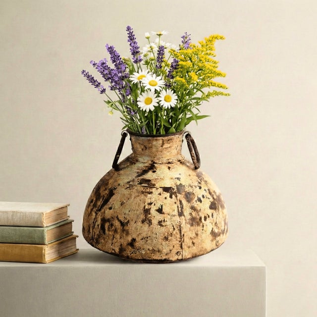 Dimensions: 17" W x 17" D x 16" H Features: • A rare piece and one of its kind exists • Vintage metal " Matka" , water...