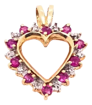 10 Karat Yellow Gold Heart Diamond and Ruby Pendant