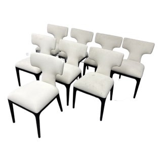 Restoration Hardware Ligné Upholstered Fabric Dining Chairs, Set of Eight For Sale