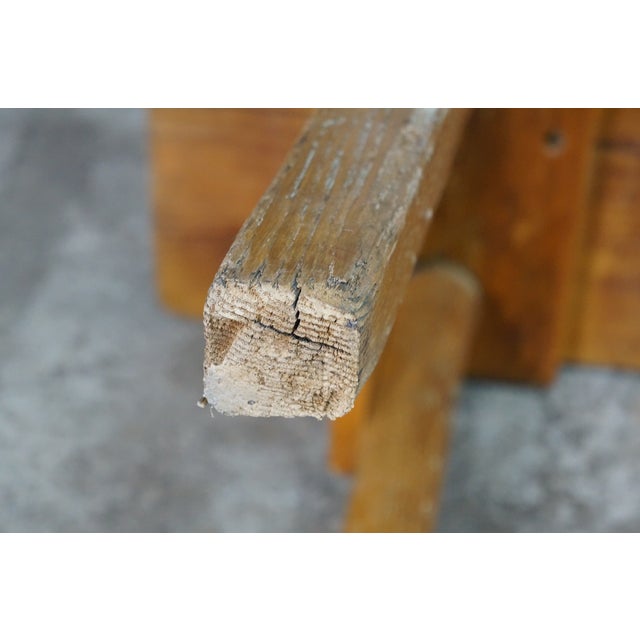 Vintage French Inspired Weathered Reclaimed Oak Farmhouse Peg Leg Bench Seat 68" For Sale - Image 13 of 15