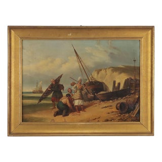 Lacroix, The Sale of Fresh Fish, Oil on Canvas, Framed For Sale