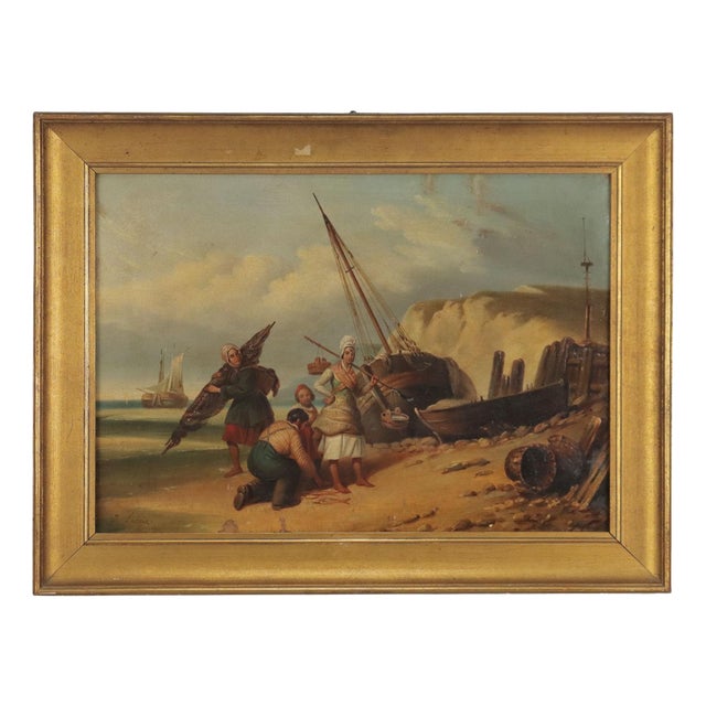 Lacroix, The Sale of Fresh Fish, Oil on Canvas, Framed For Sale