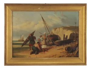Lacroix, The Sale of Fresh Fish, Oil on Canvas, Framed