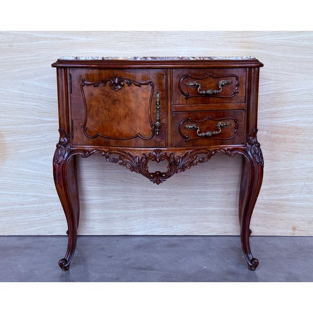 Carved French Nightstands with doors and Marble Top, 1930s, Set of 2 For Sale - Image 16 of 18