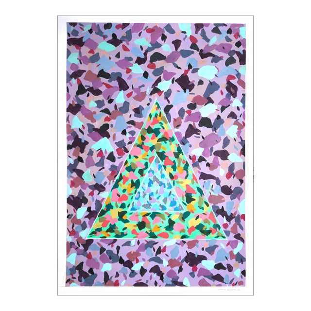 2022 "Space Age Clay Triangle Tiles" Abstract Acrylic Painting on Watercolor Paper by Natalia Roman For Sale