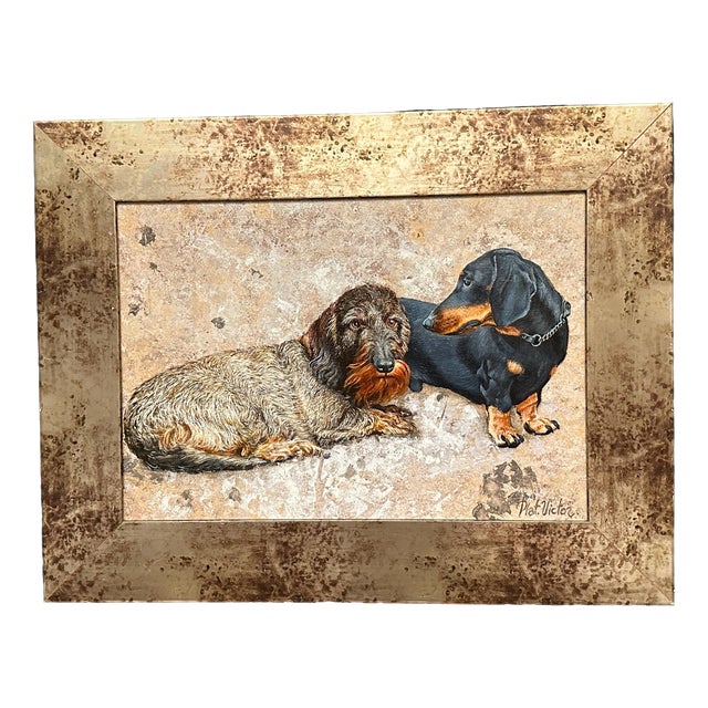 Plat. Victor, Dachshunds, 1960s, Oil on Canvas, Framed For Sale